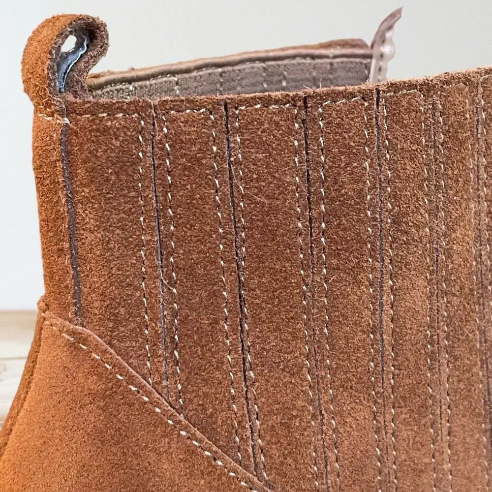 Marc Fisher‎ Alva Booties NEW Suede Leather Womens Size 10 M Cognac Stacked Heel